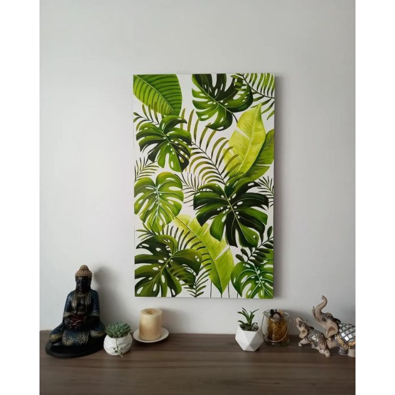 Lukisan daun minimalis modern, include (frame)