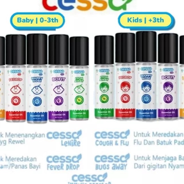 

Gila CESSA Baby Kids Natural Essential Oil 8ml Cessa Biru Cough N Flu Happy Nose Batuk Pilek Merah Fever Drop Fedrop