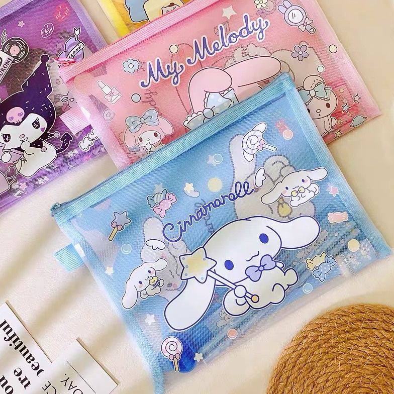 

BRAND Set Alat Tulis Sekolah SANRIO Cinnamoroll Kuromi Mymelody Pompurin Kado Anak Pouch Jaring