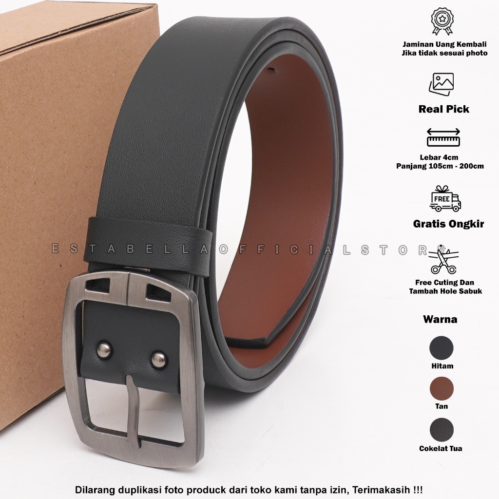 Gesper Ikat pinggang Pria Kulit Pu Sabuk Kulit Cowok Panjang 105 cm - 200 cm