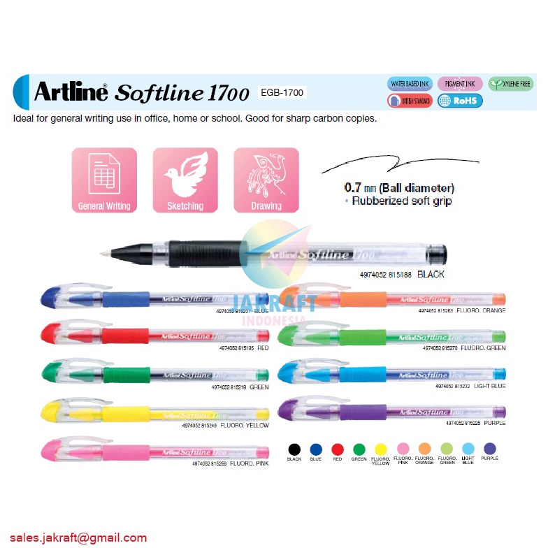 

PRODUK UNGGULAN 1 Pcs Pulpen Color Gel Pen ARTLINE Softline EGB17 Bolpen Warna Lengkap 7 mm
