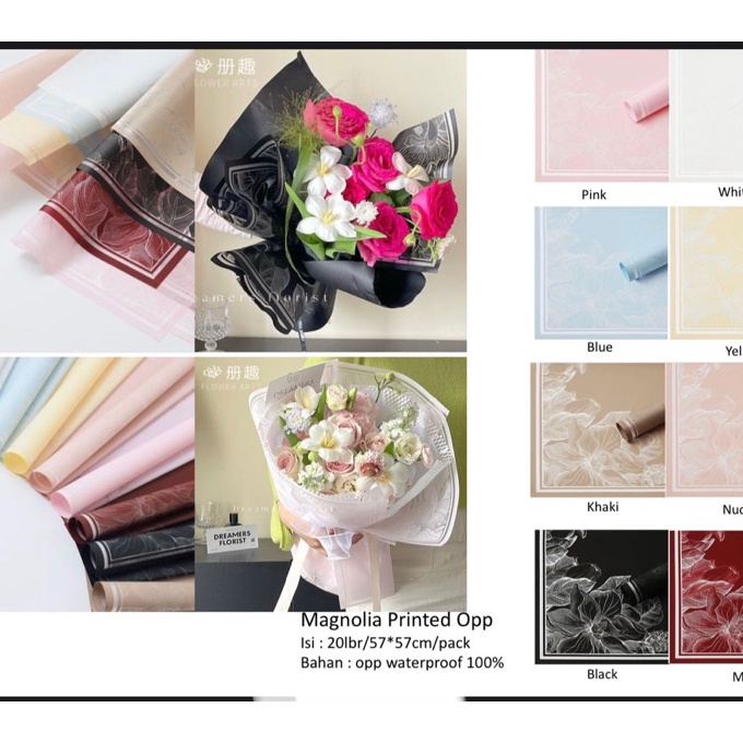 

Eksklusif 2Lembar Kertas Bunga Magnolia Printed Oppkertas bunga buketwrapping paper