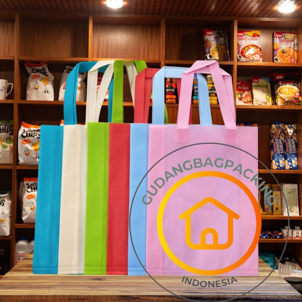 

Tas Spunbond Goodybag Laken Model Tali Ukuran 30x40x8 CM Tebal 75GR Dan 65GR (Polos)