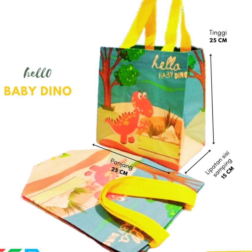 

Price 1 Lusin isi 12 pcs Tas Spunbond Laminasi box Hello DINO Karakter lainnya 25x25x15 tas serbaguna tas souvenir
