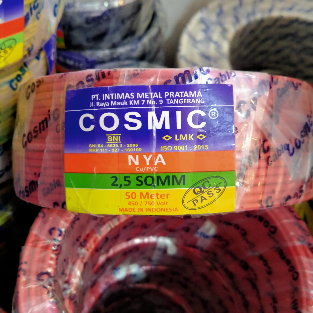 Kabel Listrik NYA 1x2.5 COSMIC 50 Meter Merah SNI LMK Tembaga Kawat 1 Roll Tunggal Untuk Instalasi R