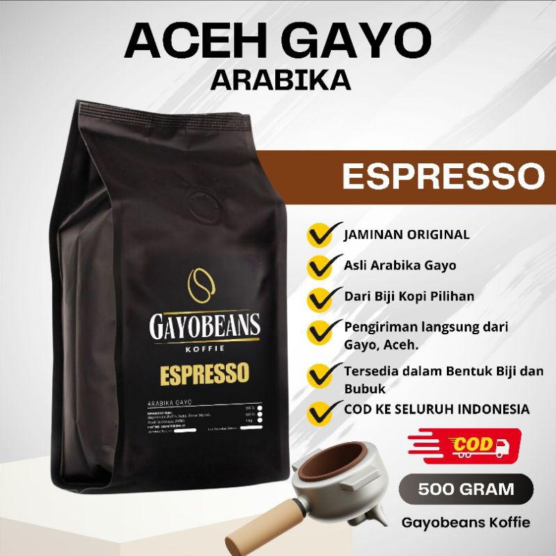 

KOPI GAYO ESPRESSO ARABIKA GAYO ACEH GAYOBEANS KOFFIE ESPRESSO BASE 500gr