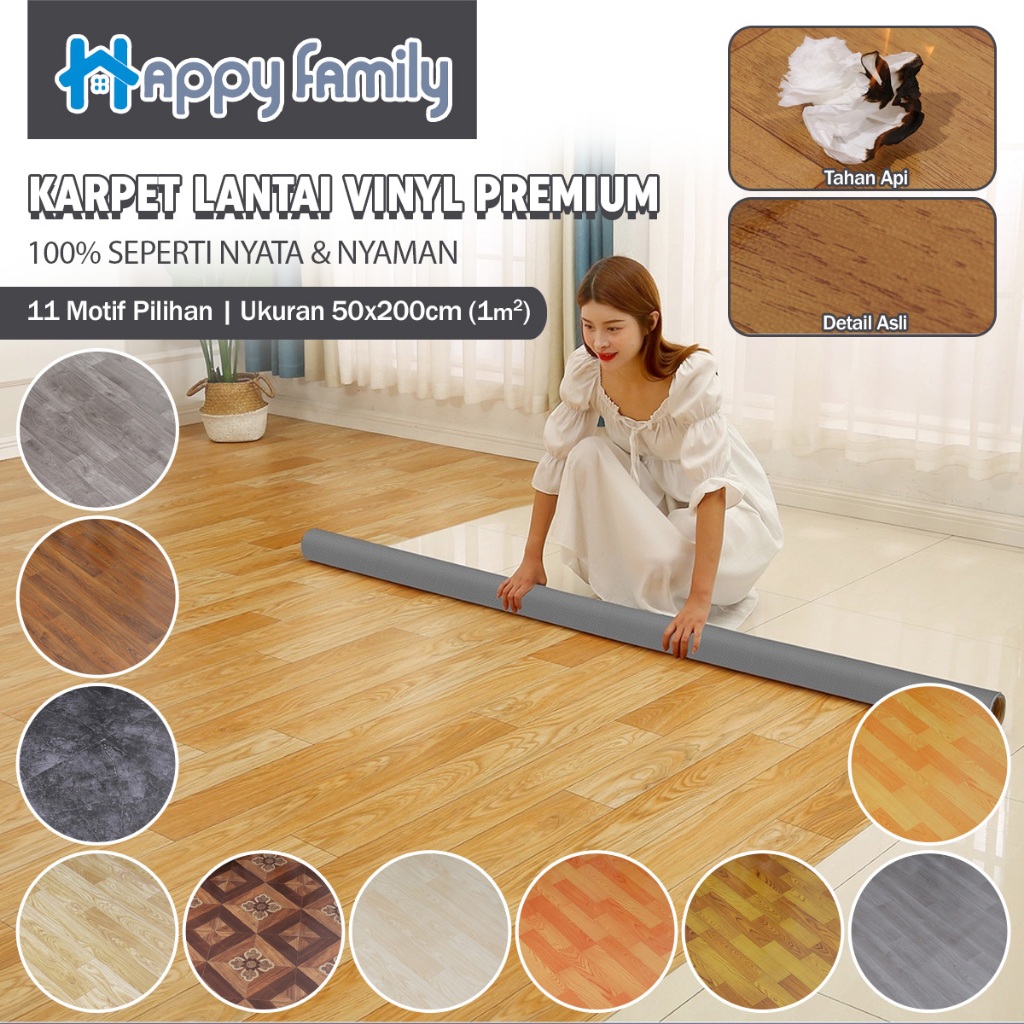 Happy Family Karpet Lantai VINYL IMPORT Premium Tebal 0.45MM 50CM X 200CM(1m²)