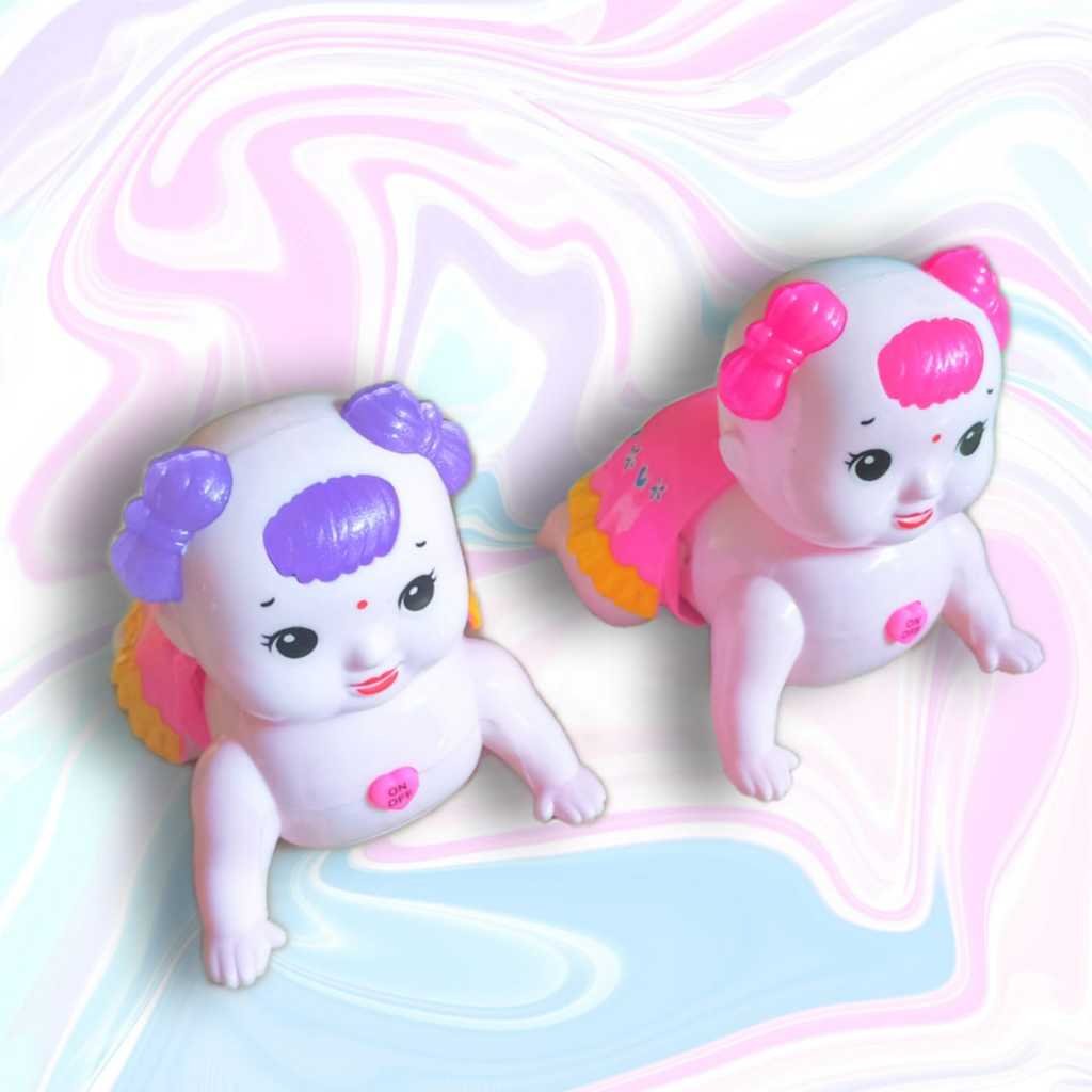 MAINAN ANAK Boneka bayi baterai bergerak bersinar dengan musik, robot boneka bayi merangkak