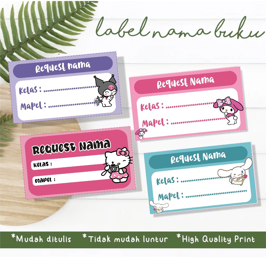 

sticker stiker label buku pelajaran karakter sanrio bisa request nama anak