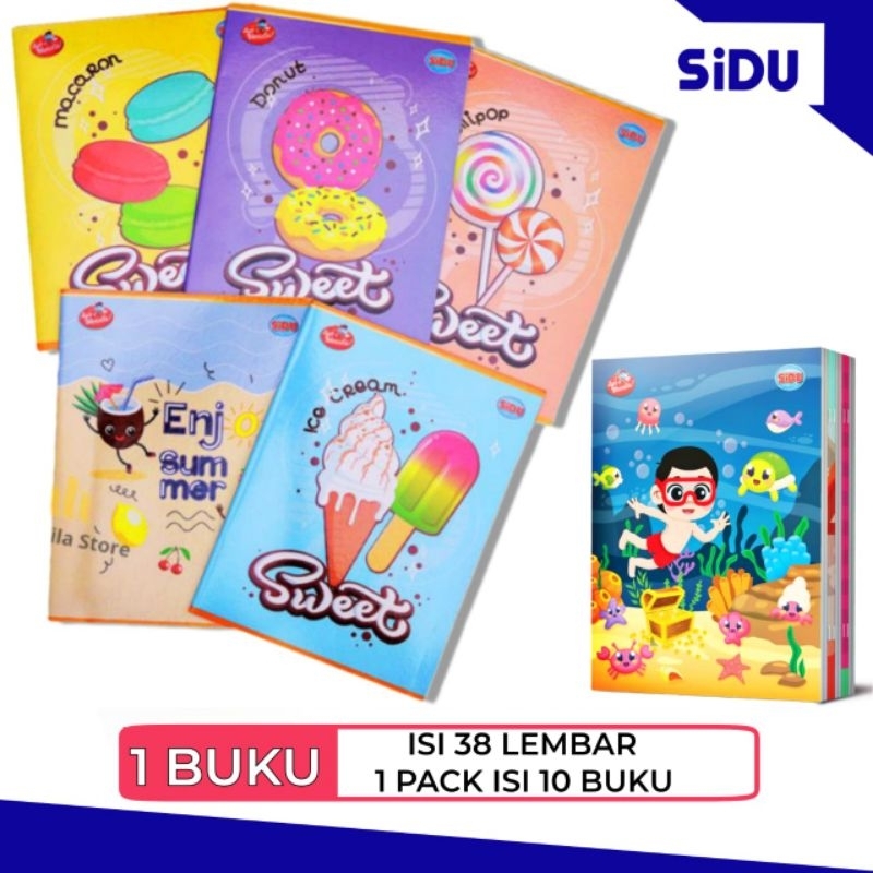 

10 Pack Buku Tulis Sidu 38 Lembar/Buku Anak Sekolah Anak Karakter/Buku Sidu murah