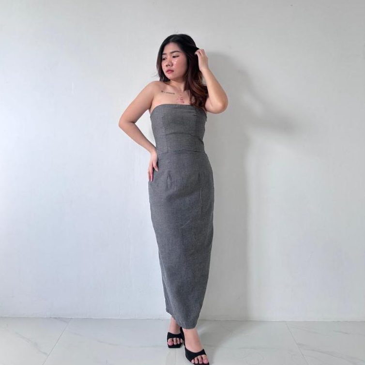 CHATILLON - DENIM LOOK DRESS (DARK JEANS) ) | Dress Wanita | Dress Pesta | Atasan Wanita | Dress Kor