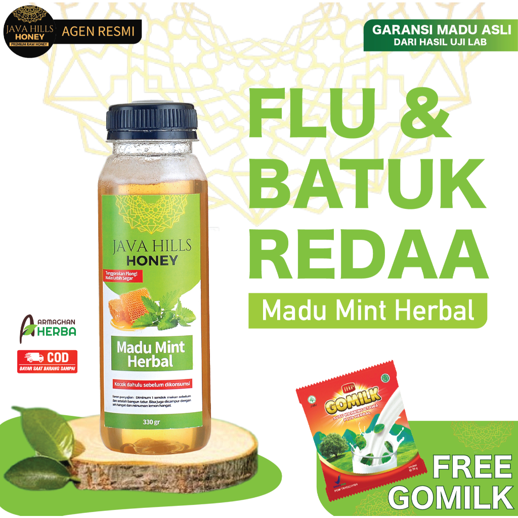 

[ COD + GARANSI] [ GRATIS GOMILK ] JAVA HILLS MADU MINT PLUS HERBAL | Madu untuk segala masalah pernafasan | Batuk Pilek Asma Radang Tenggorokan dll Netto 320 gr