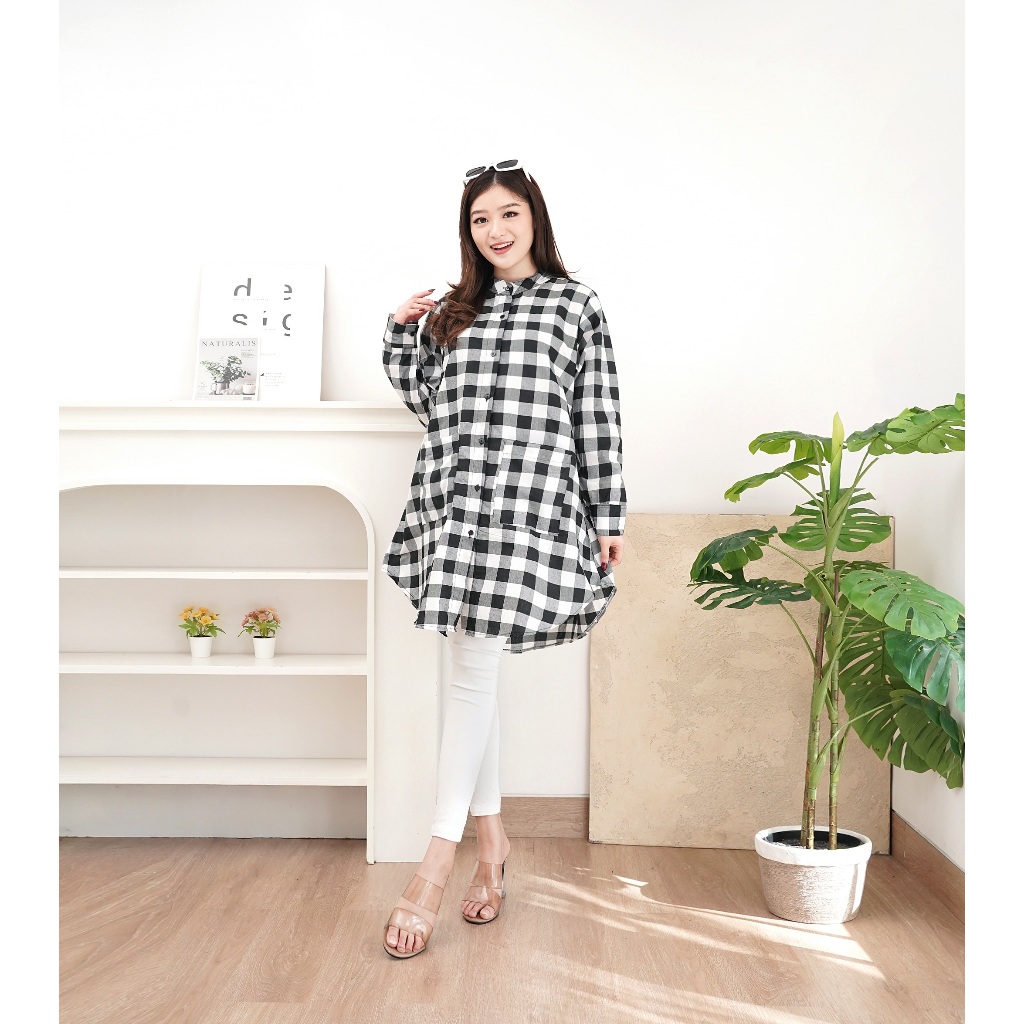 Yohen Kemeja Tunik Wanita / Kemeja Kotak2 Tunik / Kemeja Casual / Kemeja Naila