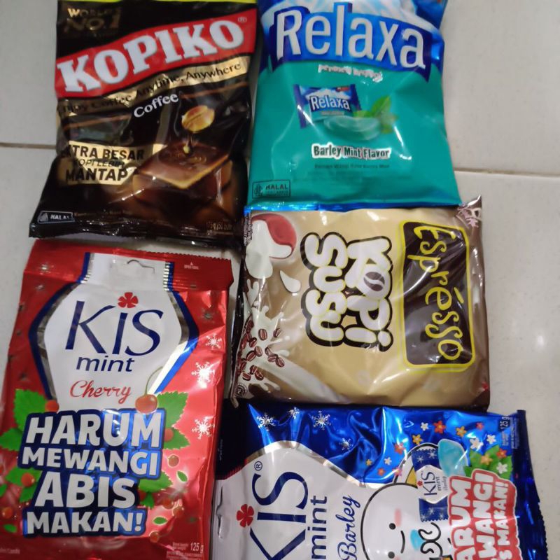 

permen kis/kopiko/relaxa/espresso per bks @50 butir