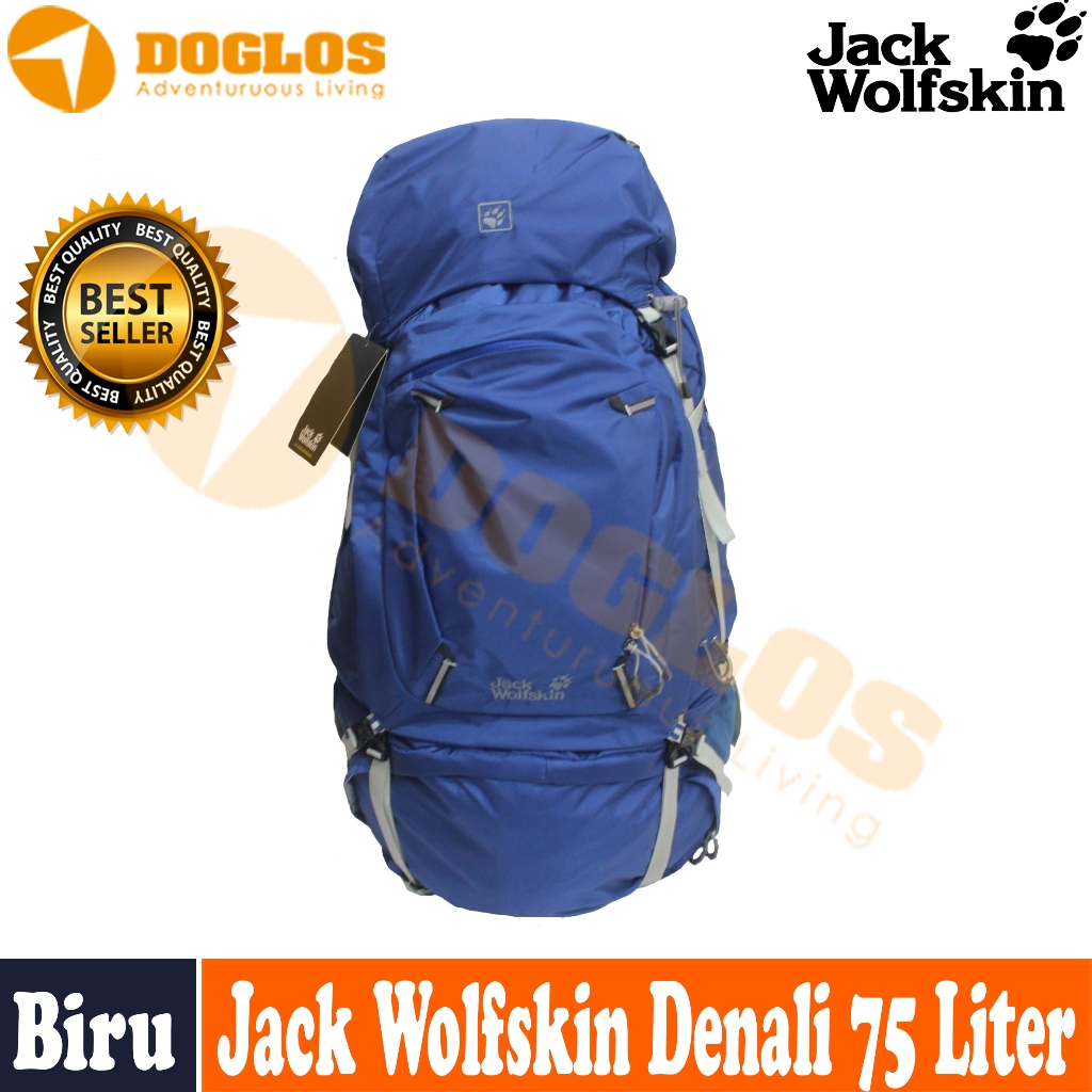 Tas Carrier Jack Wolfskin Denali 75 Liter Hikking Camping Traveling Blue/Biru