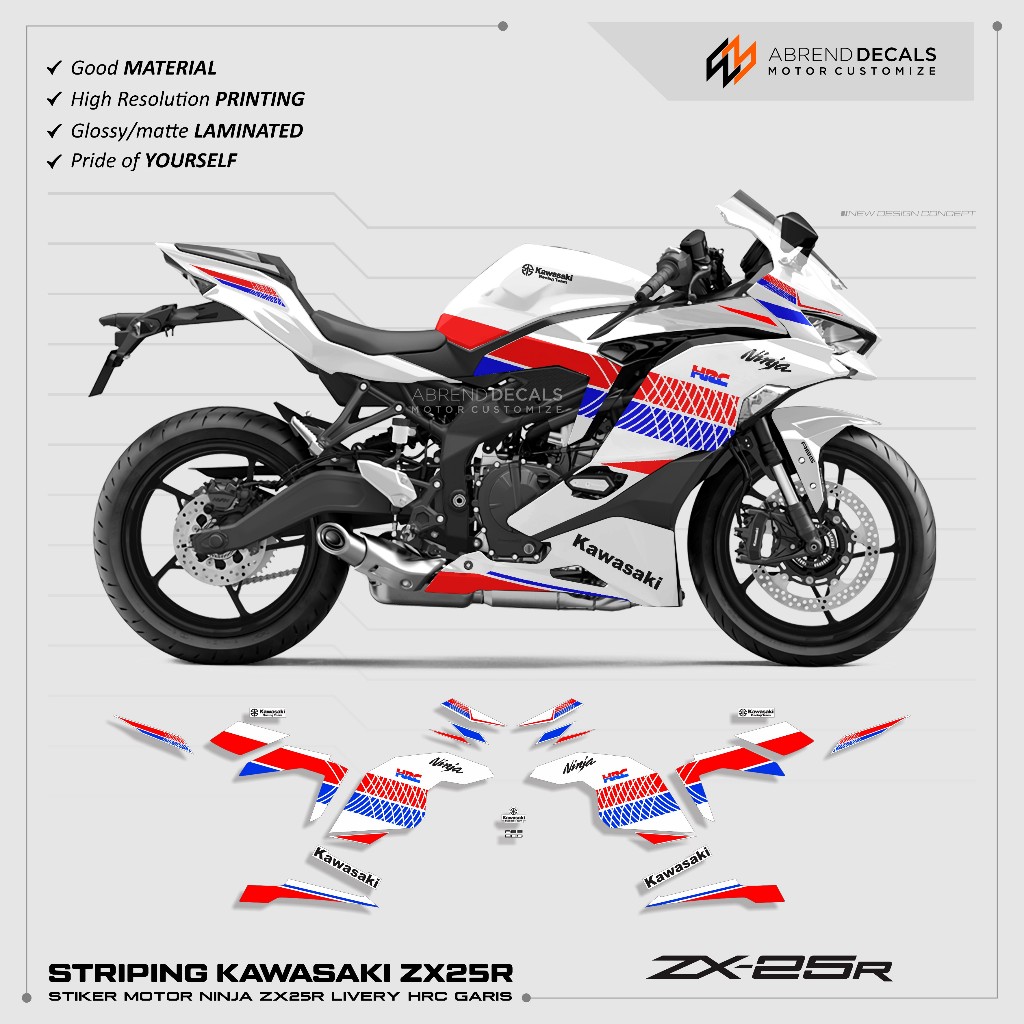 STRIPING ZX25R LIVERY HRC TRI COLOR GRAFIS / STIKER MOTOR KAWASAKI NINJA ZX25R / STIKER ZX25R