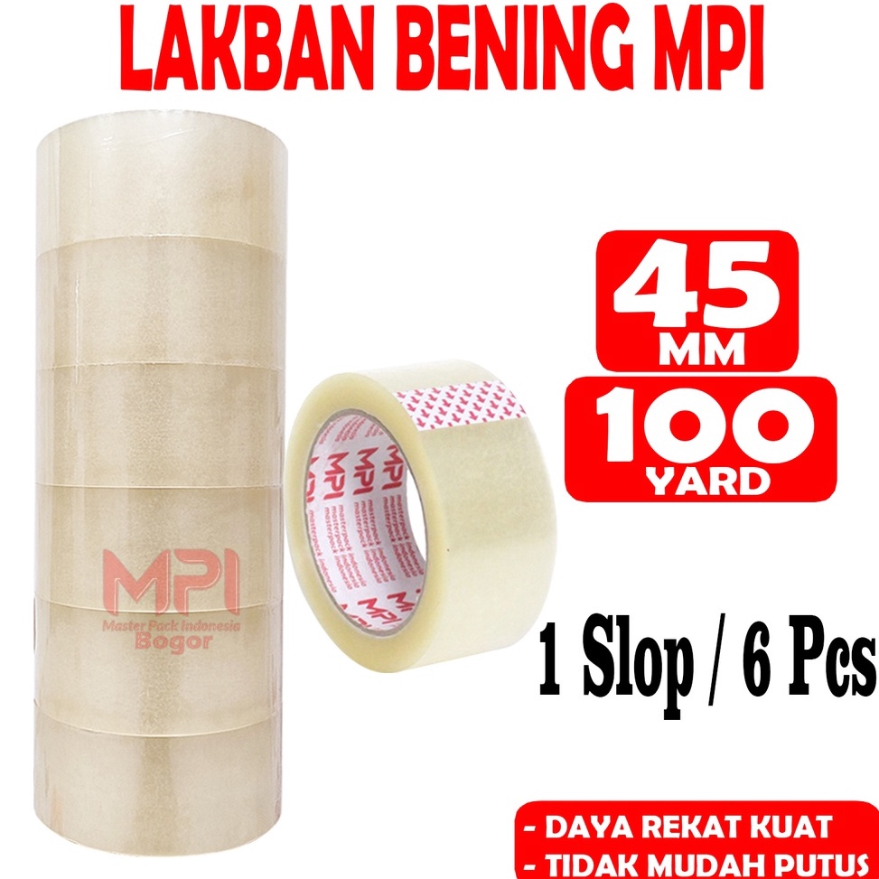 

6 PCS Lakban Bening MPI 45 MM x 1 YARD Bc Lakban Untuk Packing Master Pack Indonesia Bogor KODE G6U5