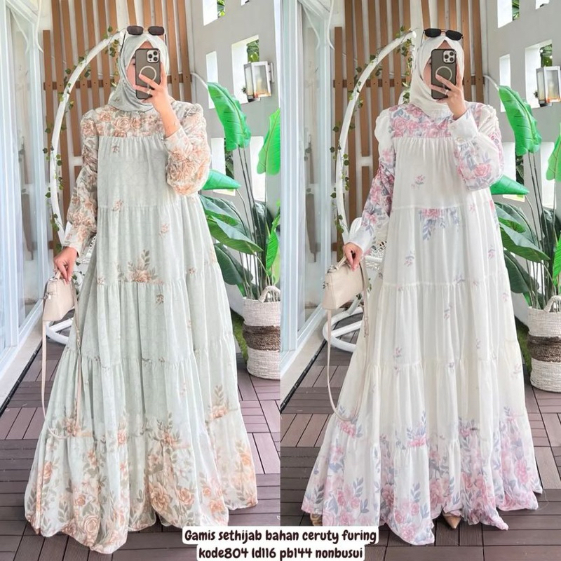 Gamis sethijab Bahan ceruty motif bunga