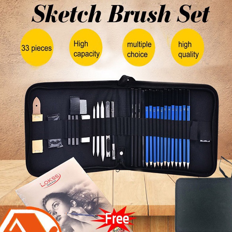 

33PCSSet Sketch Pensil Pisau Penghapus dan Pensil Gambar untuk Keperluan Sekolah Pencil Drawing Set KODE X5E3