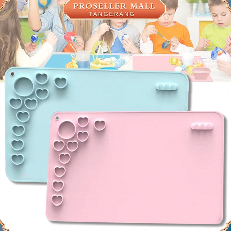 

KODE V5B4 Art Mat Warna Biru Dan Merah Jambu Silicone Painting Mat Dengan Cangkir Air Dan Tempat Cat