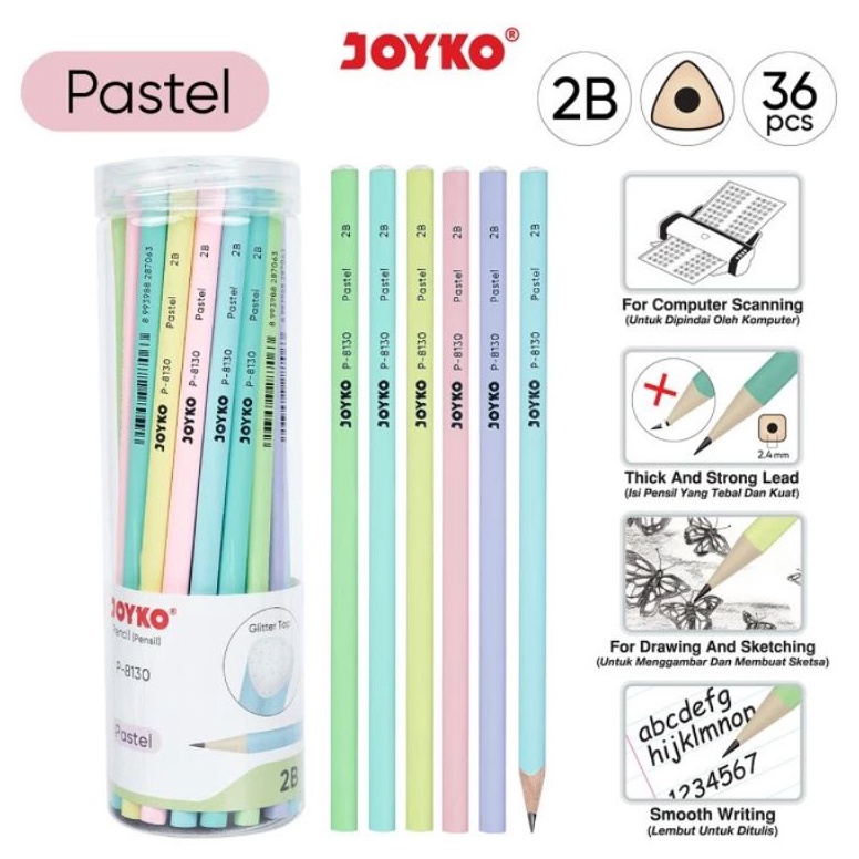 

PERDRUM Pencil Pensil Joyko P813 2B 1 Drum 36 Pcs Pastel KODE W1P2