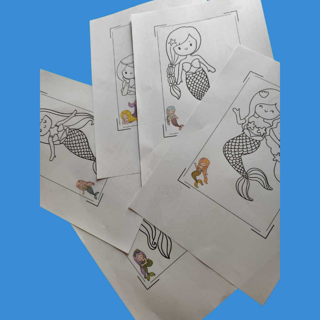 

KERTAS mewarnai MERMAID dengan CONTOH isi 5 lembar BERWARNA