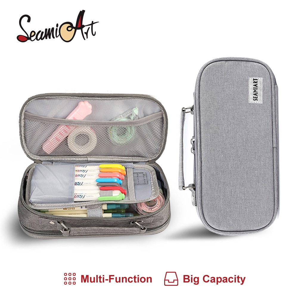 

KODE I3P9 SeamiArt Big Capacity Zipper Pencil Case Multifunction Double Layer Pen Bag Tas pensil Kantong pen