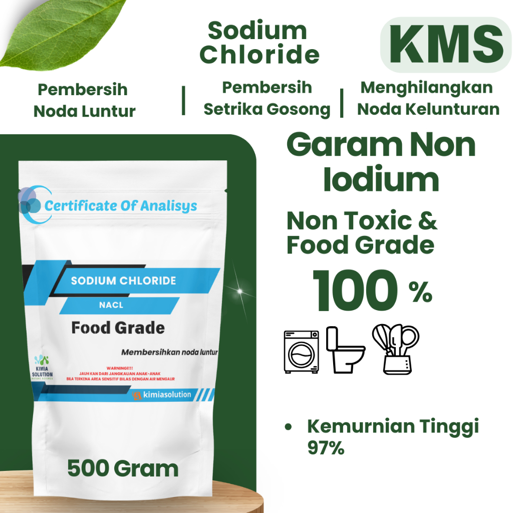 

Garam NaCl - Garam Industri dan Garam Kebersihan Non Yodium Cosmetic Grade / Natrium Klorida 500 gr