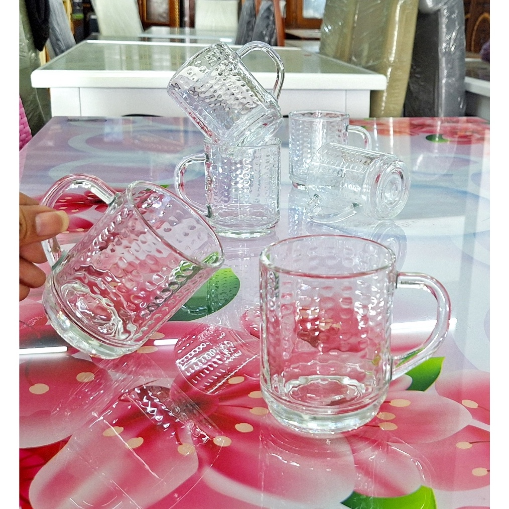 KODE P56K Gelas kopi kaca Bening Gagang pendek isi 6 pcs