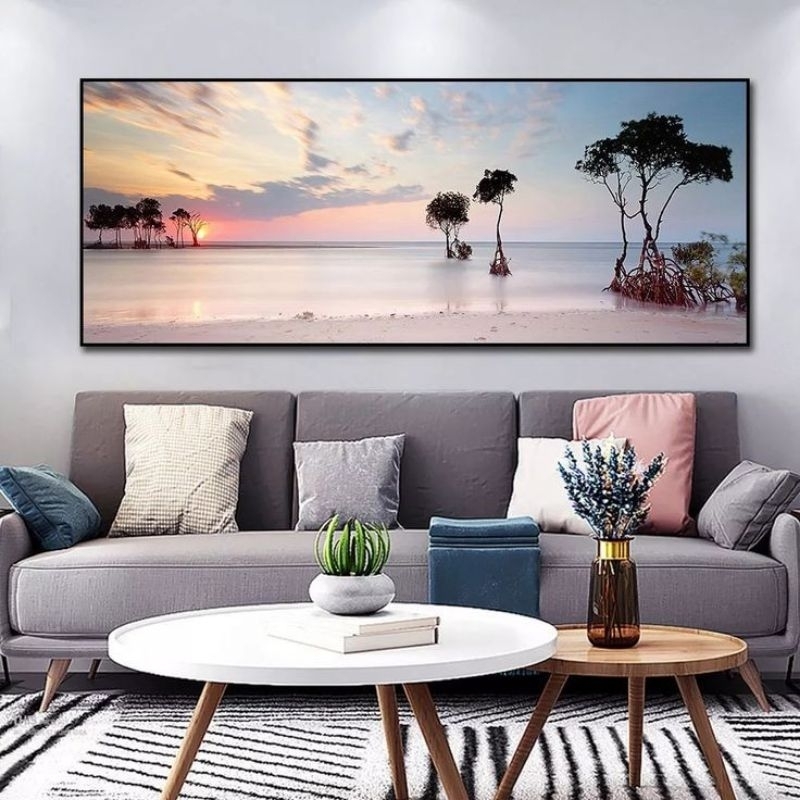 lukisan dinding besar pantai kamar tidur ruang tamu abstrak modern plus bingkai