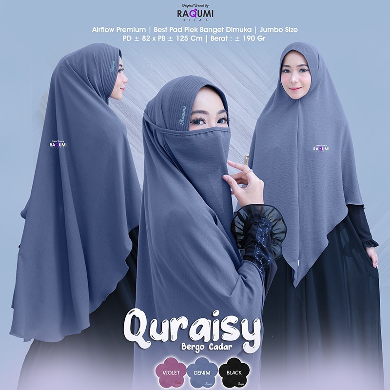 Hijab Bergo Cadar Premium Bahan Airflow, Quraisy Hijab by Raqumi Solo