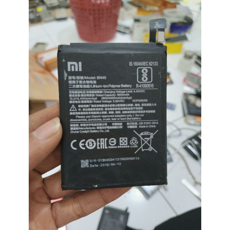 BATRAI BEKAS XIAOMI REDMI NOT 5 PRO MODEL BN45 ORIGINAL COPOTAN
