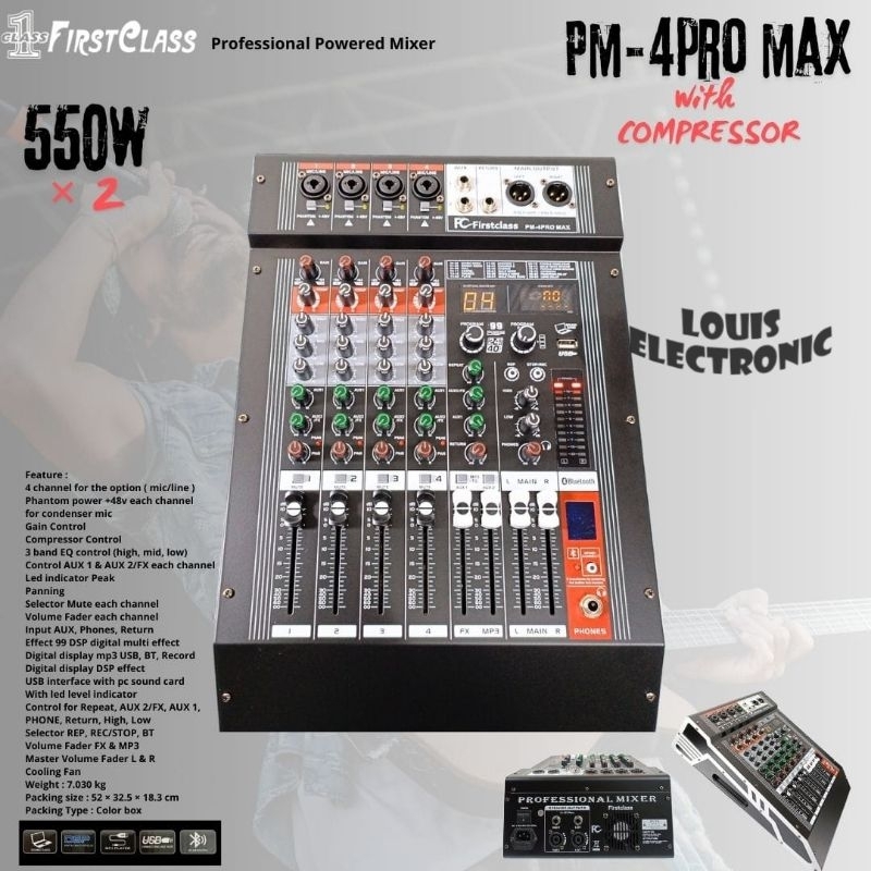 Power Mixer FIRSTCLASS 4 Channel With Compressor PM 4PRO MAX 550 Watt