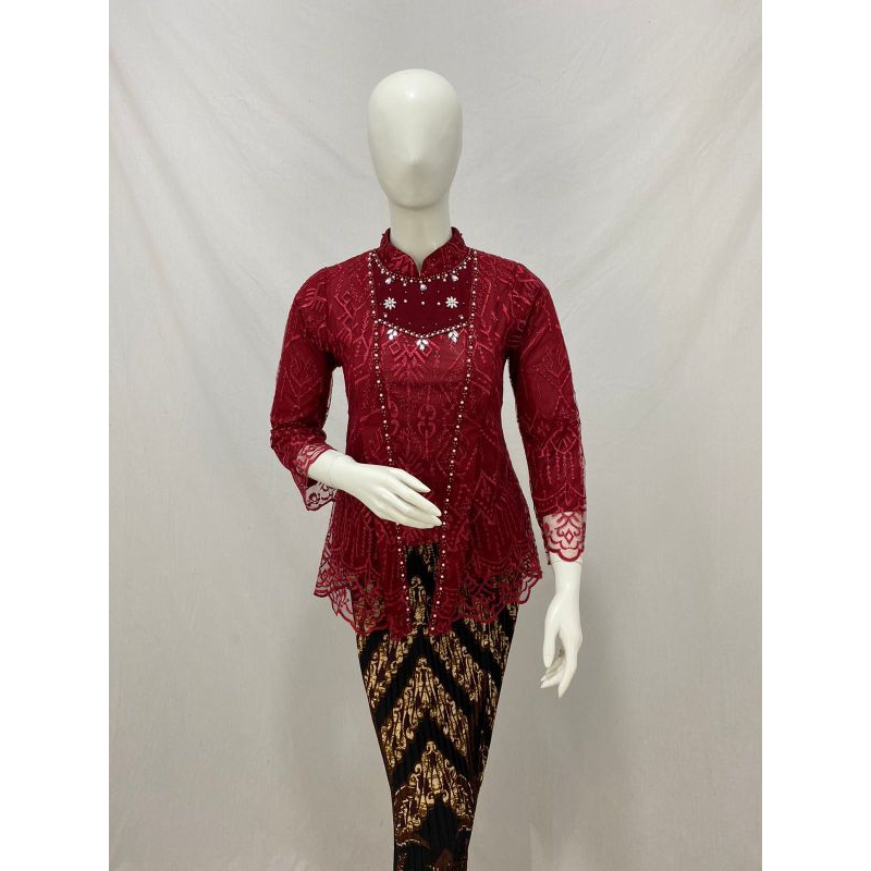 SATU SET KEBAYA KUTU BARU FREE HIJAB WARNA MAROON//STELAN KEBAYA MODERN MODEL KUTU BARU PAYET MUTIAR