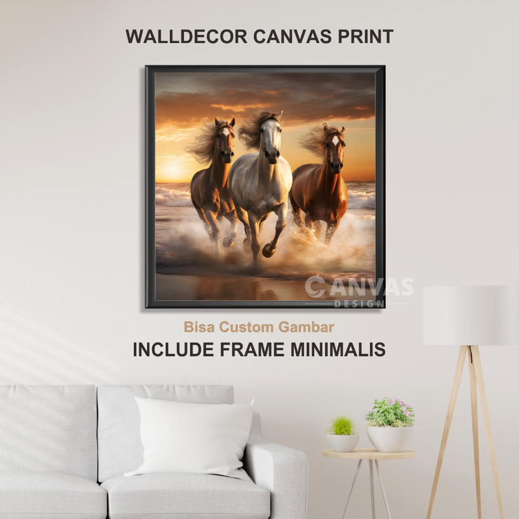 Wall Decor Lukisan Kuda Modern Fengshui - Lukisan Canvas Print Art