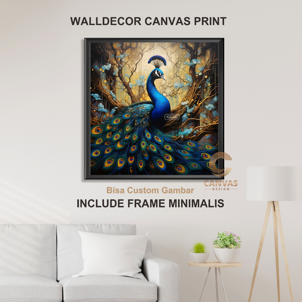 Hiasan Dinding Ruang Tamu Lukisan Burung Merak Modern Art - Wal Decor Canvas Print Art