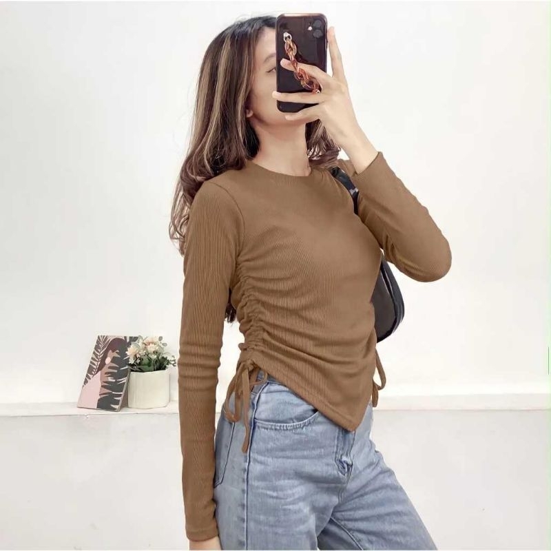 Valen Top Blouse Serut Atasan Wanita Kekinian Terbaru Lengan Panjang