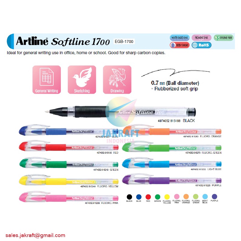 

HEBOH 1 Pcs Pulpen Color Gel Pen ARTLINE Softline EGB17 Bolpen Warna Lengkap 7 mm