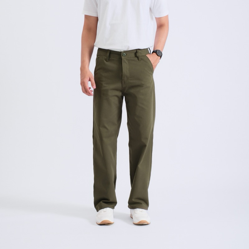 WHISAKA.CO Celana Chino Panjang Pria Standar Oversize Straight Fit Army Outfit Cowok Skena Kekinian