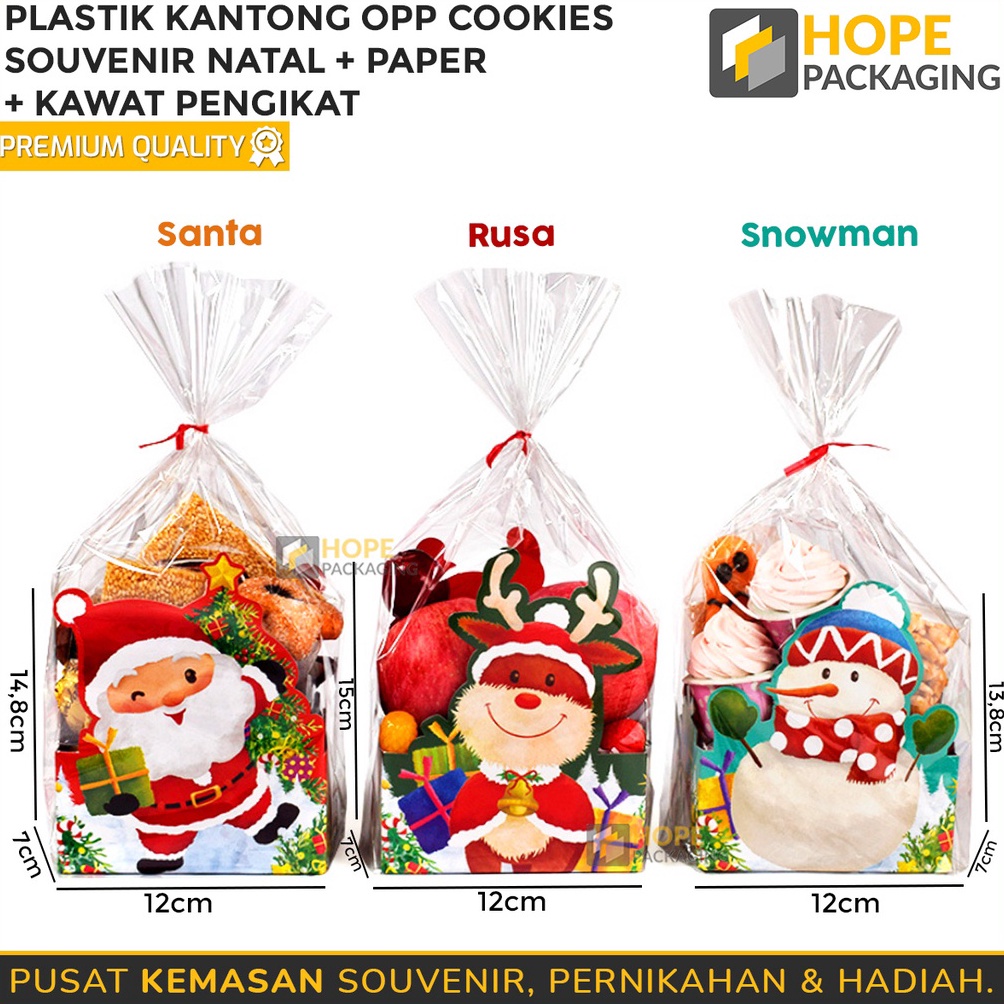 

MURMER Harga 5 Pcs Kantong Plastik OPP Cookies Plastik Bingkisan Souvenir Natal Paper Kawat Pengikat Plastik Kue Kering Plastik Bungkus Kado Kemasan Santa Claus