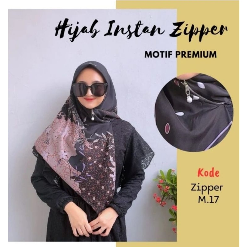 Hijab zipper instan resleting | krudung motif instan | hijab segiempat motif instan viral resleting 