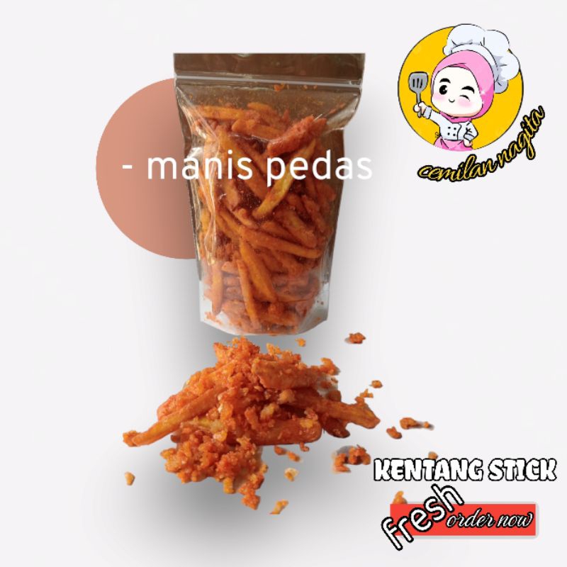 

cemilan kentang stick kriuk enak gurih varian manis pedas