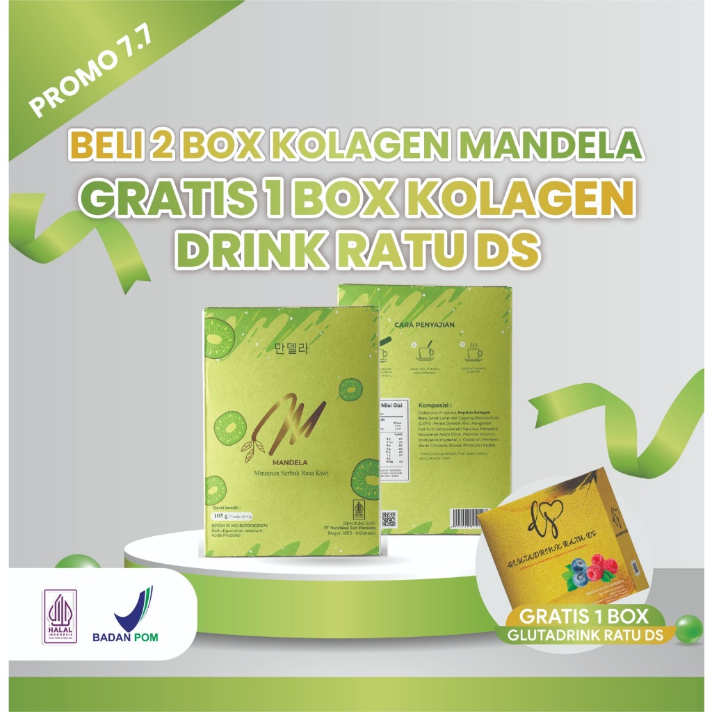 [PROMO PUNCAK 8.8] BELI 2 GRATIS 1 - Minuman Kolagen Mandela Rasa Kiwi & Glutadrink Ratu DS Rasa Mix