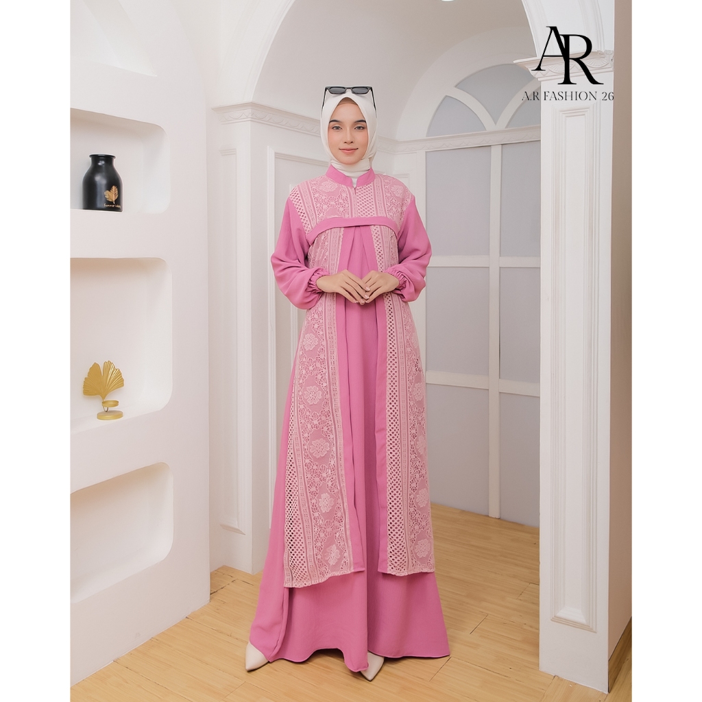 Naomi Dress / Gamis Crinkle Premium Mix Brukat Malika / Gamis Simple Elegan / Gamis Pesta Mewah Eleg