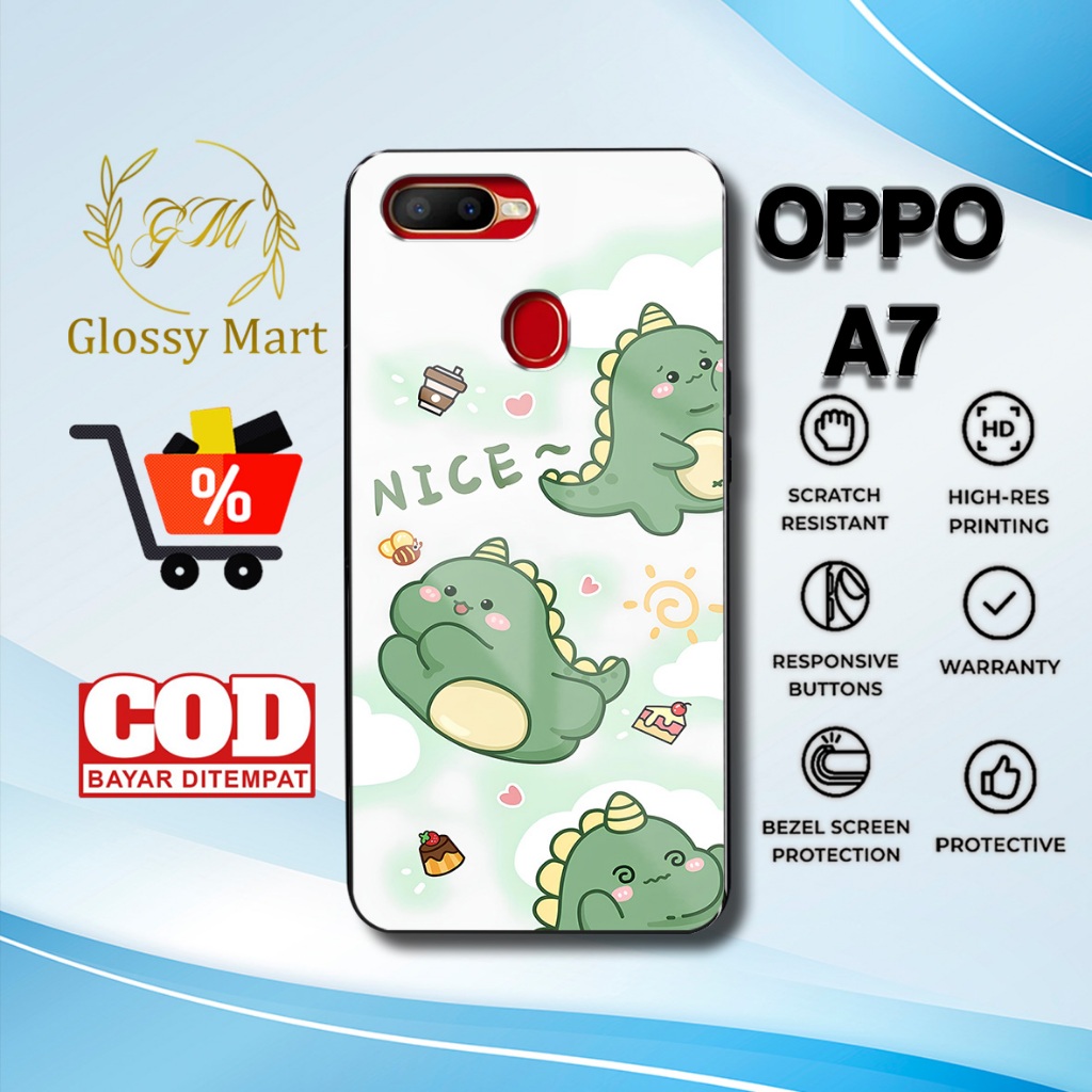 Case Oppo A7 Terbaru - Casing Oppo A7 - Motif Dino cute - Hardcase Premium Glossy - Softcase Hp Oppo