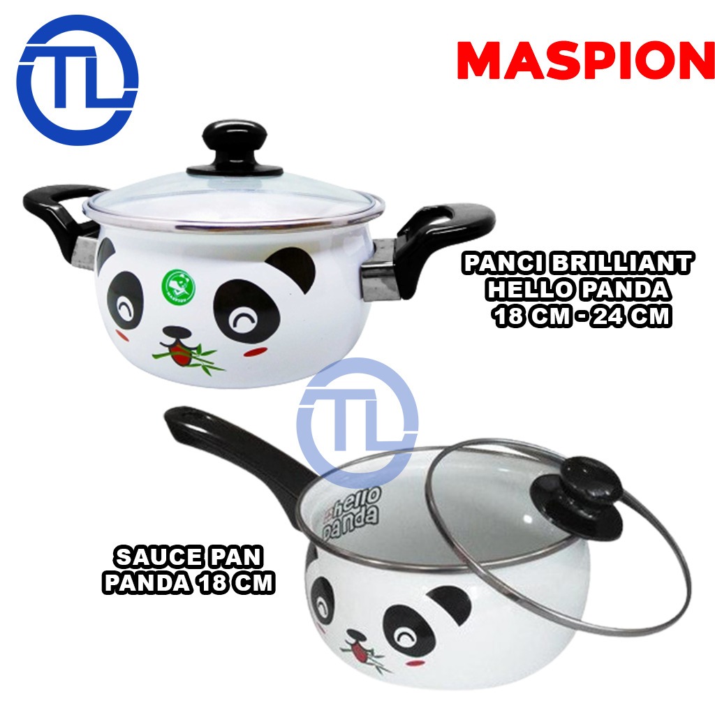 Maspion Panci Enamel Gagang 18 cm dan panci kuping 18 cm , dan 24 cm Enamel Hello Panda