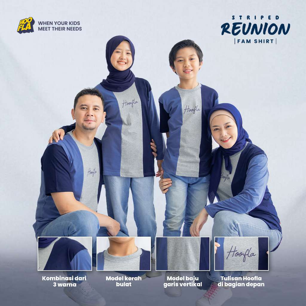 𝐌𝐎𝐎𝐘𝐀 - Baju Kaos Couple Sarimbit Keluarga Ibu Ayah Anak Biru Muda Stripped Series by Hoofla