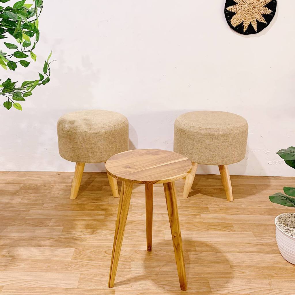 SOFA STOOL BULAT SET 2 STOOL 1 MEJA KURSI BULAT MEJA MINIMALIS
