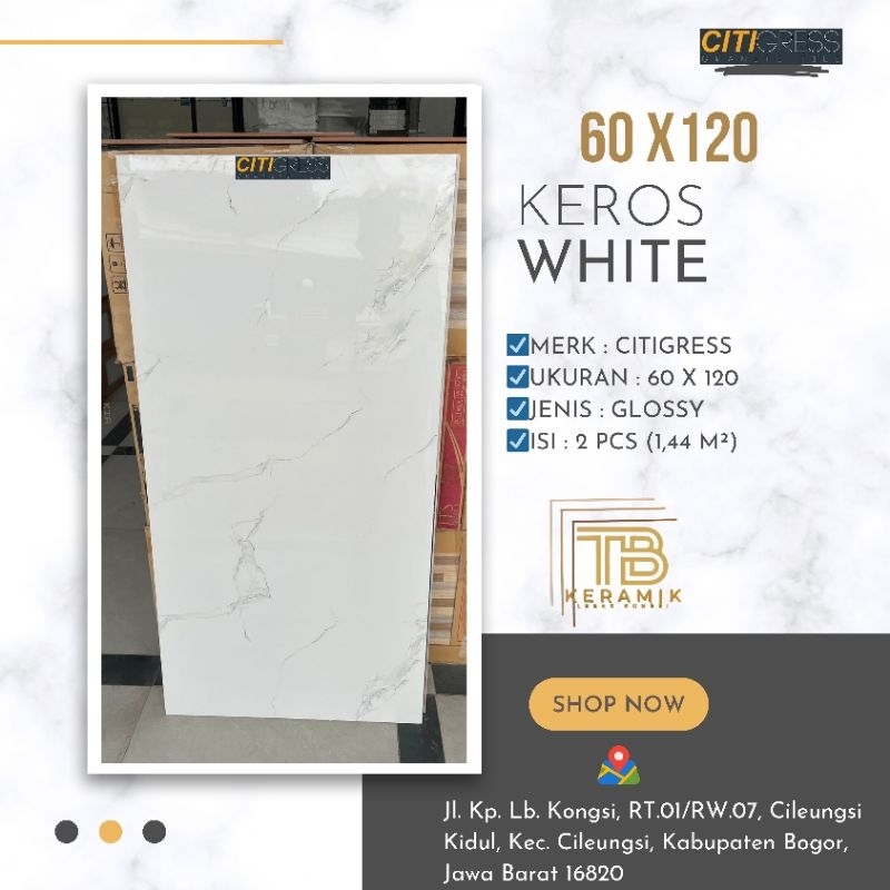 Lantai Granit 60x120 Citigrees Putih Berpola -  KEROS WHITE