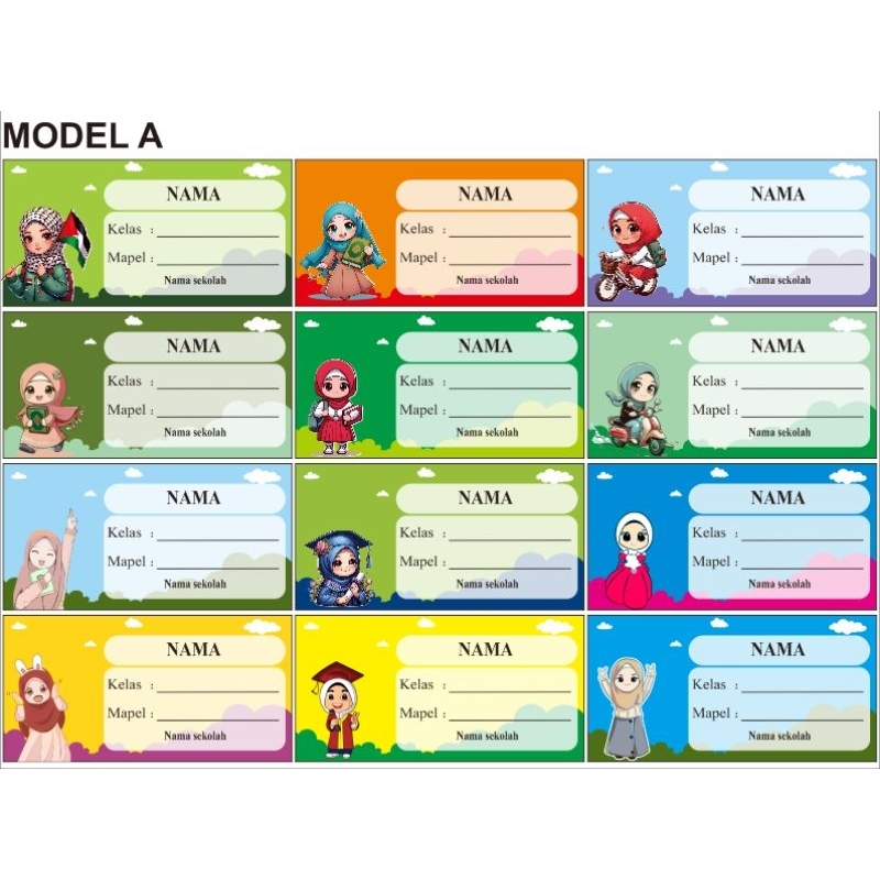 

24pcs - Stiker Label Mata Pelajaran ( dengan banyak karakter pilihan )